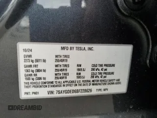2025 Tesla Model Y Long Range with VIN 7SAYGDED6SF228626, listed as a Copart auction lot 47654525 with 2,087 mi miles and Salvage Title. Bid and sale history available at DreamBid. Image 13.
