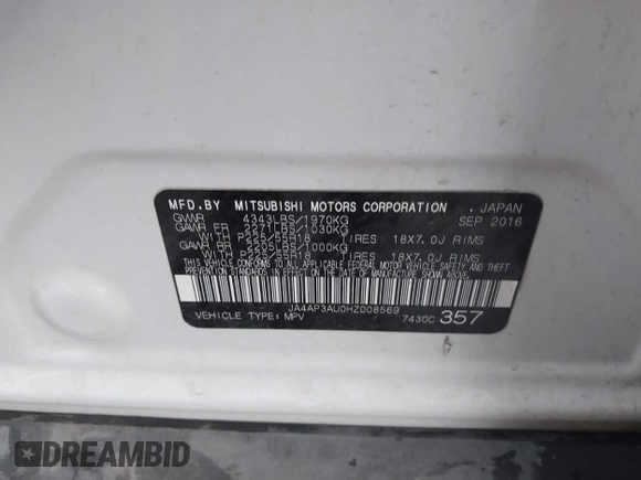 2017 Mitsubishi Outlander ES with VIN JA4AP3AU0HZ008569, listed as a IAAI auction lot 41607053 with 77,986 mi miles and . Bid and sale history available at DreamBid. Image 9.