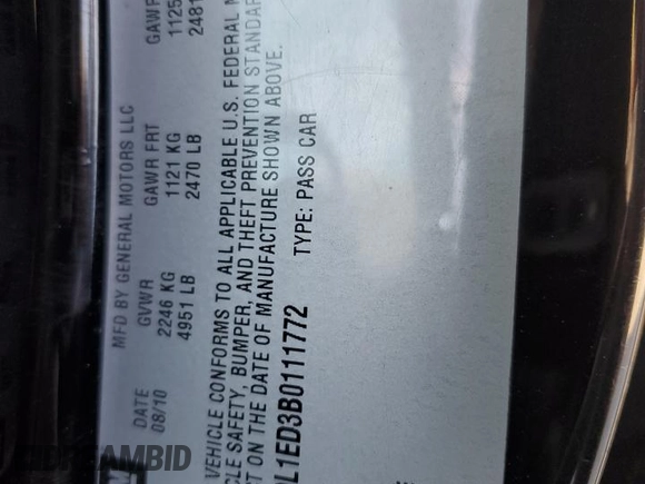 2011 Cadillac CTS Performance z VIN 1G6DL1ED3B0111772, wystawiony jako Copart lot #47886325 z przebiegiem 168 994 mil mil oraz Szkoda całkowita • Salvage title. Historia ofert i sprzedaży dostępna na DreamBid. Obrazek 13.