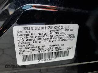 2012 Infiniti G25 x with VIN JN1DV6AR4CM861376, listed as a Copart auction lot 41479555 with 150,134 mi miles and Salvage Title. Bid and sale history available at DreamBid. Image 12.