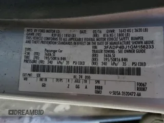 2016 Ford Fiesta SE with VIN 3FADP4BJ1GM156233, listed as a Copart auction lot 49391905 with Not Provided miles and Salvage Title. Bid and sale history available at DreamBid. Image 12.
