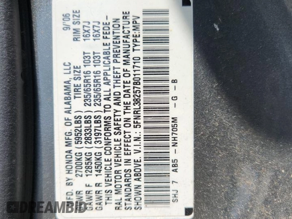 2007 Honda Odyssey LX z VIN 5FNRL38257B011710, wystawiony jako Copart lot #61163265 z przebiegiem 196 575 mil mil oraz Czysty tytuł • Clean title. Historia ofert i sprzedaży dostępna na DreamBid. Obrazek 13.