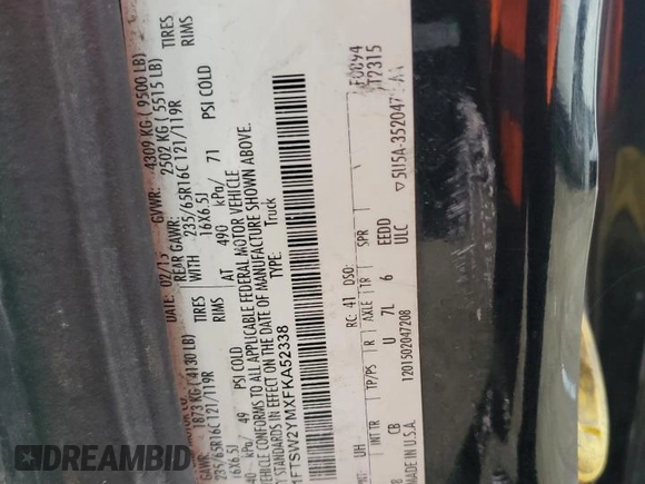 2015 Ford Transit с VIN 1FTSW2YMXFKA52338, выставлен на аукционе Copart как лот 54312285 с пробегом 331 037 миль миль и Списание • Salvage title. История ставок и продаж доступна на DreamBid. Изображение 13.