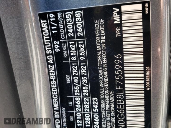 2020 Mercedes-Benz GLC with VIN W1N0G6EB8LF755996, listed as a Copart auction lot 53961544 with 45,722 mi miles and Salvage Title. Bid and sale history available at carsss.com. Image 12.