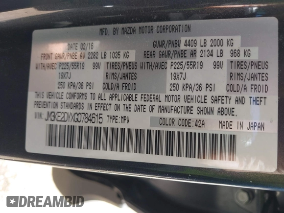 2016 Mazda CX-5 Grand Touring with VIN JM3KE2DYXG0784615, listed as a IAAI auction lot 41846853 with 72,185 mi miles. Bid and sale history available at carsss.com. Image 9.