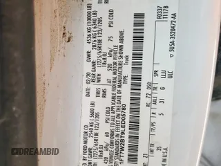 2020 Ford F-250 XL с VIN 1FT7W2BT9LED05780, выставлен на аукционе Copart как лот 60284965 с пробегом 130 941 миль миль и Списание • Salvage title. История ставок и продаж доступна на DreamBid. Изображение 12.