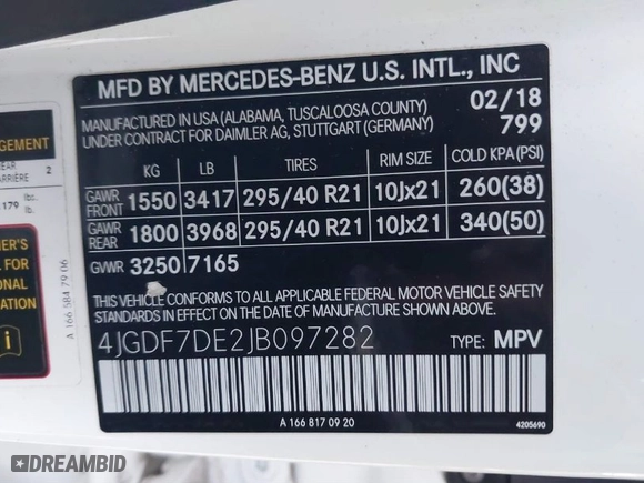2018 Mercedes-Benz GLS with VIN 4JGDF7DE2JB097282, listed as a IAAI auction lot 41060046 with 71,317 mi miles. Bid and sale history available at carsss.com. Image 9.