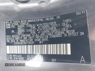 2011 Toyota Sienna XLE AAS with VIN 5TDYK3DC5BS138281, listed as a IAAI auction lot 41381494 with 194,635 mi miles and . Bid and sale history available at DreamBid. Image 9.