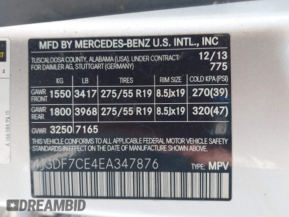 2014 Mercedes-Benz GL 450 z VIN 4JGDF7CE4EA347876, wystawiony jako IAAI lot #42386949 z przebiegiem 133 400 mil mil oraz . Historia ofert i sprzedaży dostępna na DreamBid. Obrazek 9.