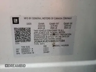 2021 Chevrolet Equinox LT with VIN 2GNAXUEV4M6107164, listed as a Copart auction lot 59492195 with 116,831 mi miles and Non repairable. Bid and sale history available at DreamBid. Image 13.