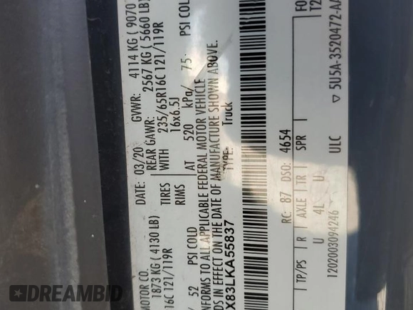 2020 Ford Transit Cargo with VIN 1FTBR3X83LKA55837, listed as a Copart auction lot 68329824 with Not Provided miles and Salvage Title. Bid and sale history available at DreamBid. Image 14.