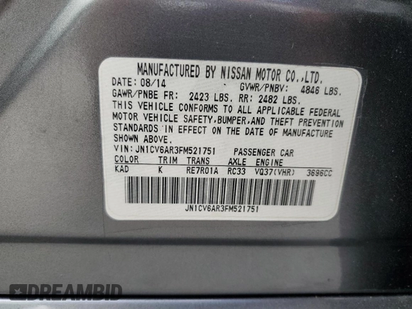 2015 Infiniti Q40 with VIN JN1CV6AR3FM521751, listed as a Copart auction lot 77569534 with 118,245 mi miles and Clean Title. Bid and sale history available at carsss.com. Image 12.