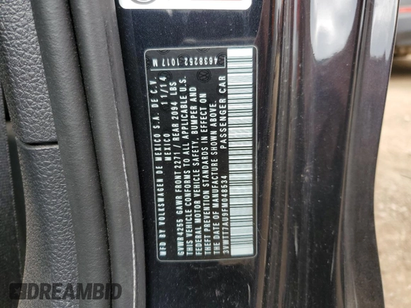 2015 Volkswagen GTI S с VIN 3VWTT7AU9FM048534, выставлен на аукционе Copart как лот 56526485 с пробегом 59 685 миль миль и Списание • Salvage title. История ставок и продаж доступна на DreamBid. Изображение 12.