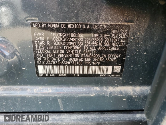 2024 Honda HR-V Sport with VIN 3CZRZ2H53RM732166, listed as a Copart auction lot 48712595 with 1,870 mi miles and Salvage title. Bid and sale history available at DreamBid. Image 15.