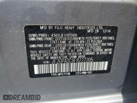 2015 Subaru Crosstrek Premium с VIN JF2GPADC8F8222205, выставлен на аукционе Copart как лот 57511135 с пробегом 134 346 миль миль и Списание • Salvage title. История ставок и продаж доступна на DreamBid. Изображение 12.