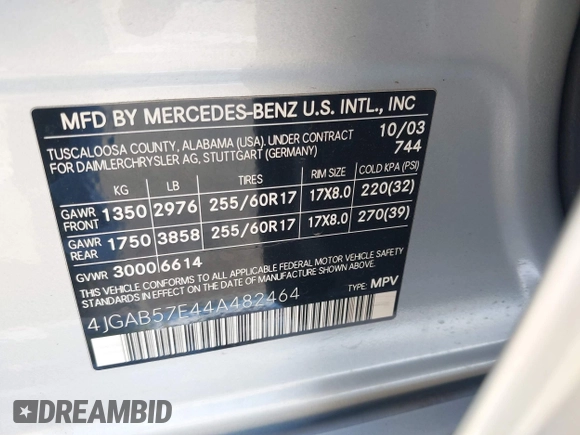 2004 Mercedes-Benz M 350 z VIN 4JGAB57E44A482464, wystawiony jako IAAI lot #42262000 z przebiegiem 97 626 mil mil oraz . Historia ofert i sprzedaży dostępna na DreamBid. Obrazek 9.