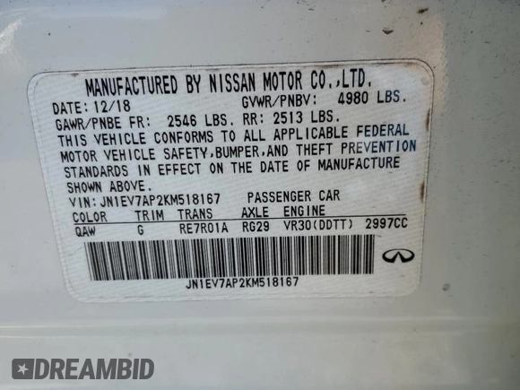 2019 Infiniti Q50 3.0t LUXE with VIN JN1EV7AP2KM518167, listed as a Copart auction lot 48712525 with 110,481 mi miles and Salvage Title. Bid and sale history available at carsss.com. Image 13.
