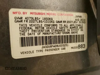 2011 Mitsubishi Lancer GTS with VIN JA32U8FW2BU005251, listed as a Copart auction lot 70879824 with 124,317 mi miles and Salvage Title. Bid and sale history available at carsss.com. Image 13.