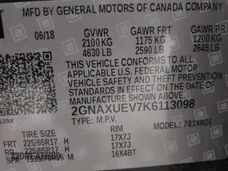 2019 Chevrolet Equinox LT with VIN 2GNAXUEV7K6113098, listed as a IAAI auction lot 41218077 with 98,553 mi miles and . Bid and sale history available at carsss.com. Image 9.