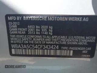 2012 BMW 3 Series 328i z VIN WBA3A5C54CF343424, wystawiony jako IAAI lot #42249402 z przebiegiem 90 120 mil mil oraz . Historia ofert i sprzedaży dostępna na DreamBid. Obrazek 9.