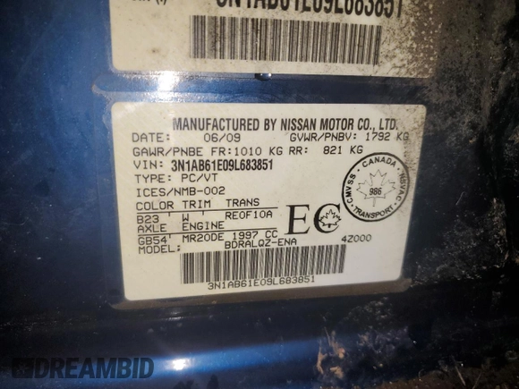 2009 Nissan Sentra FE+ with VIN 3N1AB61E09L683851, listed as a Copart auction lot 50885715 with 118,064 mi miles and Salvage Title. Bid and sale history available at DreamBid. Image 12.