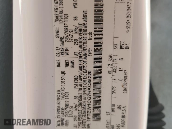2017 Ford F-150 XL с VIN 1FTEW1CG7HKC85220, выставлен на аукционе Copart как лот 62998295 с пробегом 100 158 миль миль и Списание • Salvage title. История ставок и продаж доступна на DreamBid. Изображение 12.