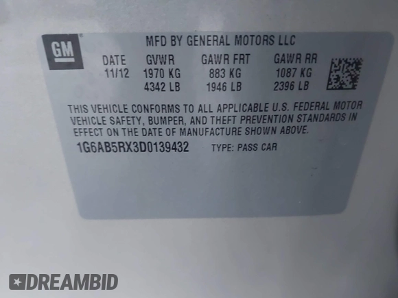 2013 Cadillac ATS Luxury with VIN 1G6AB5RX3D0139432, listed as a IAAI auction lot 41763469 with 61,878 mi miles. Bid and sale history available at carsss.com. Image 9.
