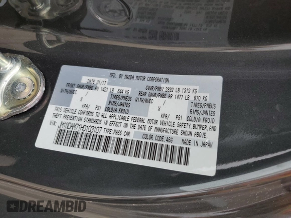 2017 Mazda MX-5 Miata RF Grand Touring with VIN JM1NDAM71H0103107, listed as a Copart auction lot 74390124 with 22,339 mi miles and Salvage Title. Bid and sale history available at carsss.com. Image 13.