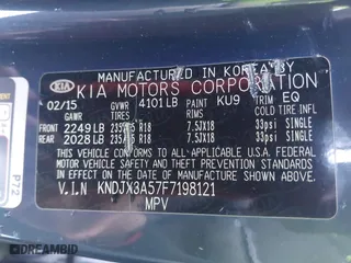2015 Kia Soul ! with VIN KNDJX3A57F7198121, listed as a IAAI auction lot 41958392 with 54,057 mi miles. Bid and sale history available at carsss.com. Image 9.