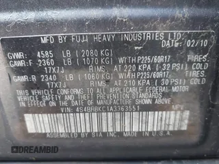 2010 Subaru Outback Limited Power Moon with VIN 4S4BRBKC1A3363551, listed as a IAAI auction lot 42307420 with 179,449 mi miles and . Bid and sale history available at DreamBid. Image 9.