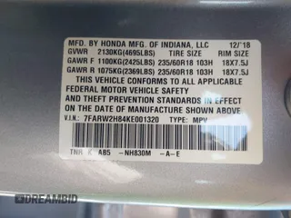 2019 Honda CR-V EX-L with VIN 7FARW2H84KE001320, listed as a IAAI auction lot 42104649 with 93,359 mi miles and . Bid and sale history available at carsss.com. Image 9.