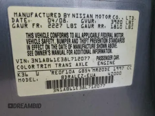 2008 Nissan Sentra S with VIN 3N1AB61E38L712077, listed as a Copart auction lot 55896675 with 60,594 mi miles and Clean title. Bid and sale history available at DreamBid. Image 12.