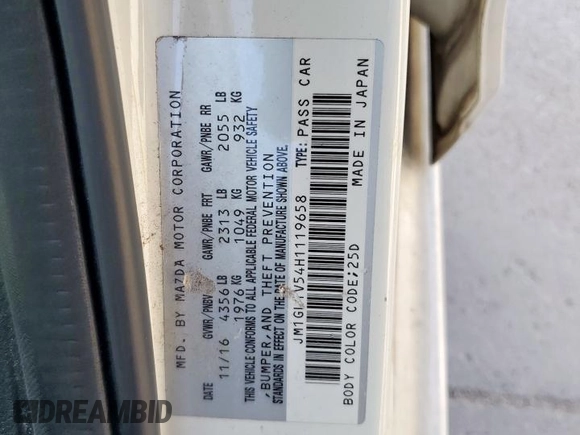 2017 Mazda Mazda6 Touring with VIN JM1GL1V54H1119658, listed as a Copart auction lot 52875885 with 207,010 mi miles and Salvage Title. Bid and sale history available at carsss.com. Image 12.