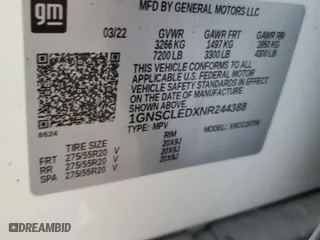 2022 Chevrolet Tahoe Commercial with VIN 1GNSCLEDXNR244388, listed as a Copart auction lot 78659274 with 17,521 mi miles and Salvage Title. Bid and sale history available at carsss.com. Image 13.