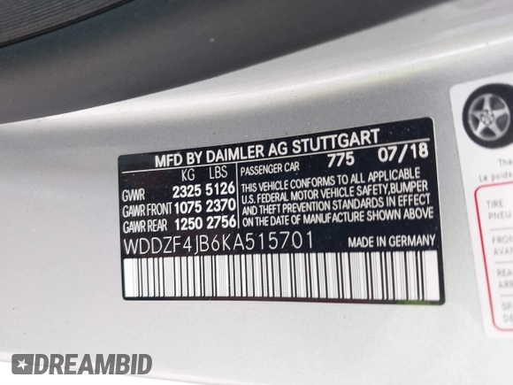 2019 Mercedes-Benz E-Class E 300 with VIN WDDZF4JB6KA515701, listed as a IAAI auction lot 41728642 with 62,636 mi miles. Bid and sale history available at carsss.com. Image 9.