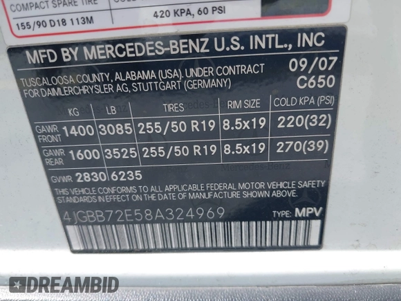 2008 Mercedes-Benz M 550 с VIN 4JGBB72E58A324969, выставлен на аукционе IAAI как лот 42319075 с пробегом 225 385 миль миль и . История ставок и продаж доступна на DreamBid. Изображение 9.