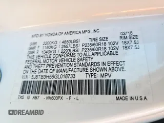 2016 Acura RDX Technology с VIN 5J8TB3H56GL018733, выставлен на аукционе Copart как лот 59625425 с пробегом 80 941 миль миль и Списание • Salvage title. История ставок и продаж доступна на DreamBid. Изображение 13.