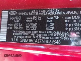 2022 Hyundai Tucson SEL with VIN 5NMJBCAE7NH069348, listed as a IAAI auction lot 41987658 with 60,741 mi miles. Bid and sale history available at carsss.com. Image 9.
