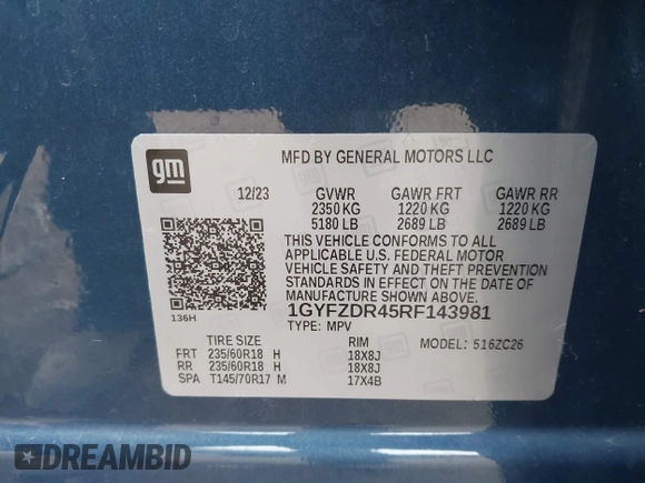 2024 Cadillac XT4 AWD Premium Luxury with VIN 1GYFZDR45RF143981, listed as a IAAI auction lot 42032787 with 14,700 mi miles and . Bid and sale history available at DreamBid. Image 9.