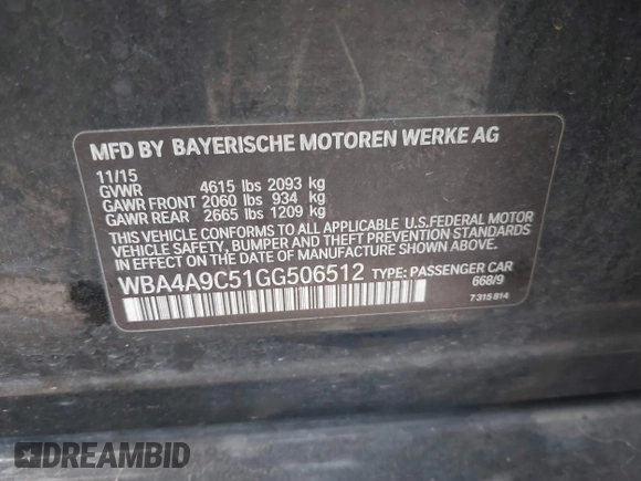 2016 BMW 4 Series 428i with VIN WBA4A9C51GG506512, listed as a IAAI auction lot 41940754 with 144,999 mi miles and . Bid and sale history available at DreamBid. Image 9.