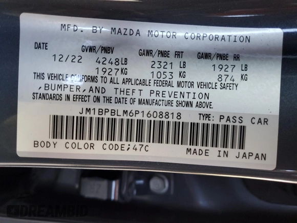 2023 Mazda 3 S Carbon Edition with VIN JM1BPBLM6P1608818, listed as a Copart auction lot 84762364 with 15,411 mi miles and Non repairable. Bid and sale history available at DreamBid. Image 13.