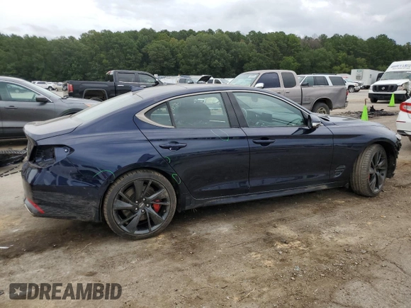 2023 Genesis G70 3.3T with VIN KMTG54TE7PU113169, listed as a Copart auction lot 71008994 with 17,864 mi miles and Salvage Title. Bid and sale history available at DreamBid. Image 3.