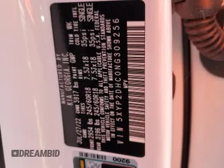 2022 Kia Telluride LX с VIN 5XYP2DHC0NG309256, выставлен на аукционе Copart как лот 57092545 с пробегом 33 971 миль миль и Списание • Salvage title. История ставок и продаж доступна на DreamBid. Изображение 13.