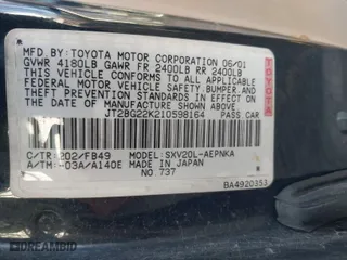 2001 Toyota Camry CE with VIN JT2BG22K210598164, listed as a IAAI auction lot 41457913 with 129,198 mi miles. Bid and sale history available at carsss.com. Image 9.