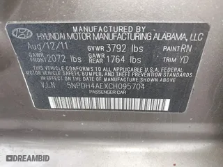 2012 Hyundai Elantra GLS with VIN 5NPDH4AEXCH095704, listed as a IAAI auction lot 42093583 with 99,154 mi miles. Bid and sale history available at carsss.com. Image 9.