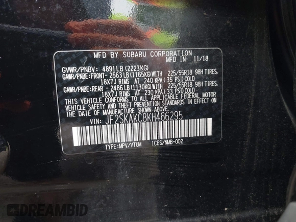 2019 Subaru Forester Special Sports with VIN JF2SKAKC8KH466295, listed as a IAAI auction lot 42321326 with 89,686 mi miles and . Bid and sale history available at DreamBid. Image 9.