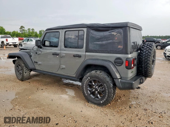 2021 Jeep Wrangler Unlimited Willys with VIN 1C4HJXDM6MW628041, listed as a Copart auction lot 58548475 with 22,697 mi miles and Salvage title. Bid and sale history available at DreamBid. Image 2.