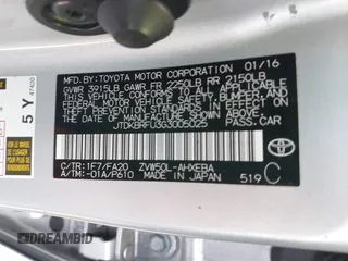 2016 Toyota Prius Two with VIN JTDKBRFU3G3005025, listed as a IAAI auction lot 41893173 with 152,130 mi miles and . Bid and sale history available at DreamBid. Image 9.
