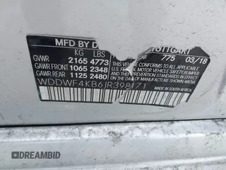 2018 Mercedes-Benz C 300 with VIN WDDWF4KB6JR398171, listed as a IAAI auction lot 42444653 with Not provided miles and . Bid and sale history available at DreamBid. Image 9.
