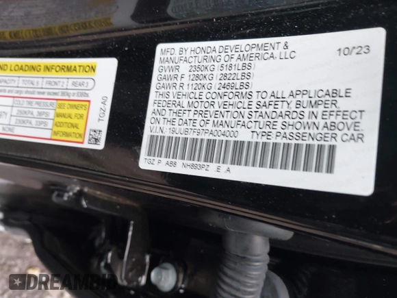2023 Acura TLX Type S with VIN 19UUB7F97PA004000, listed as a IAAI auction lot 41313294 with 12,000 mi miles and . Bid and sale history available at DreamBid. Image 9.